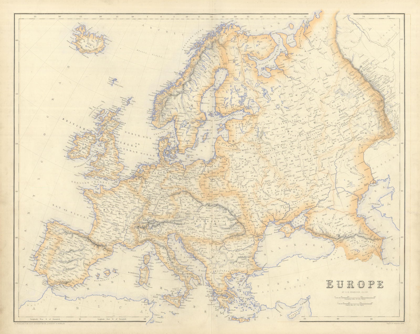 Europe by G.H. SWANSTON 1860 old antique vintage map plan chart